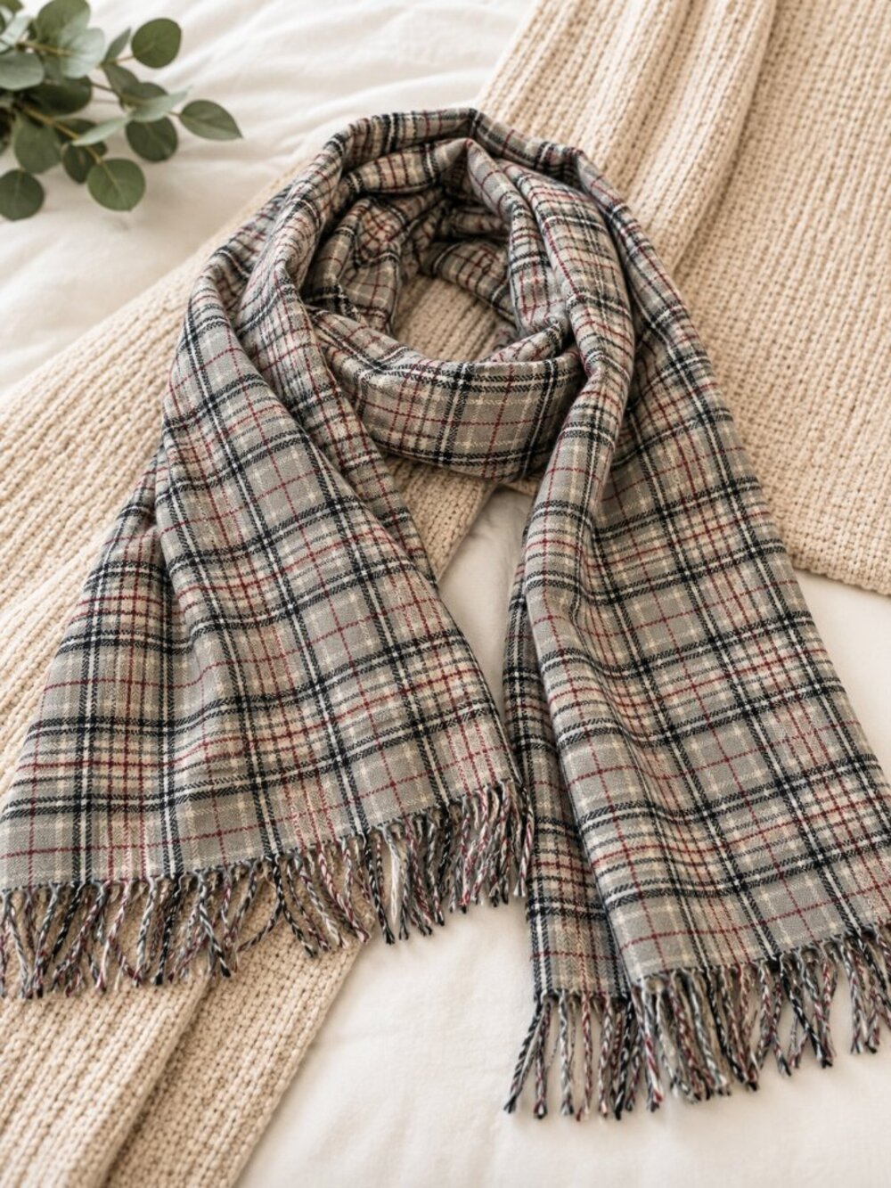 Plaid Fringe Scarf – New Without Tags